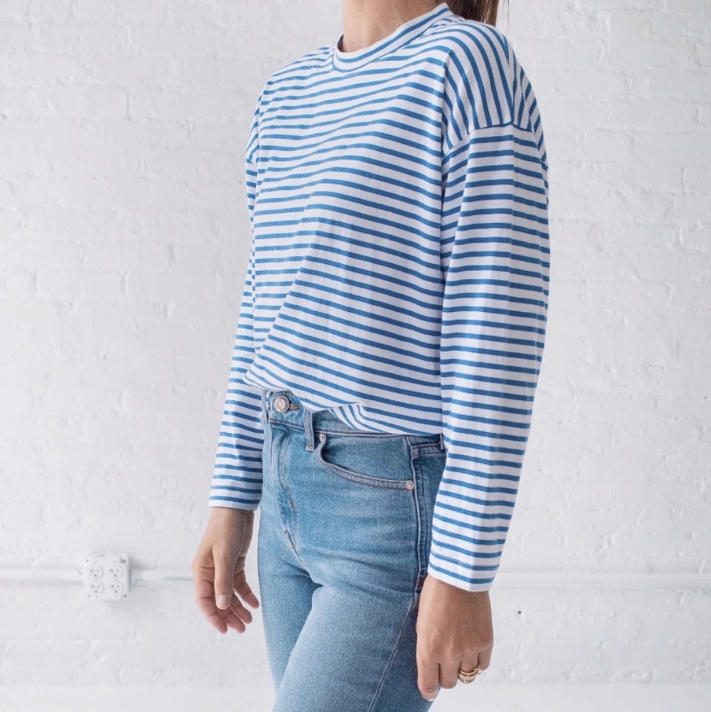 Ayr French Fry tee in bauhaus blue stripe